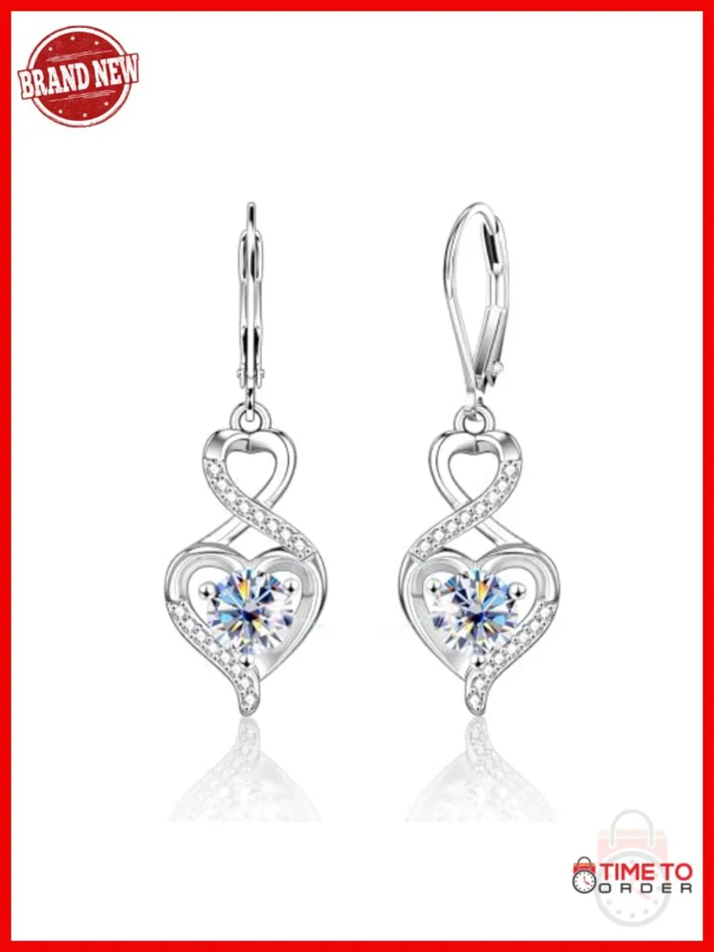 2ct Heart Moissanite Dangle Earrings Silver 14K Gold Plated Lever Back